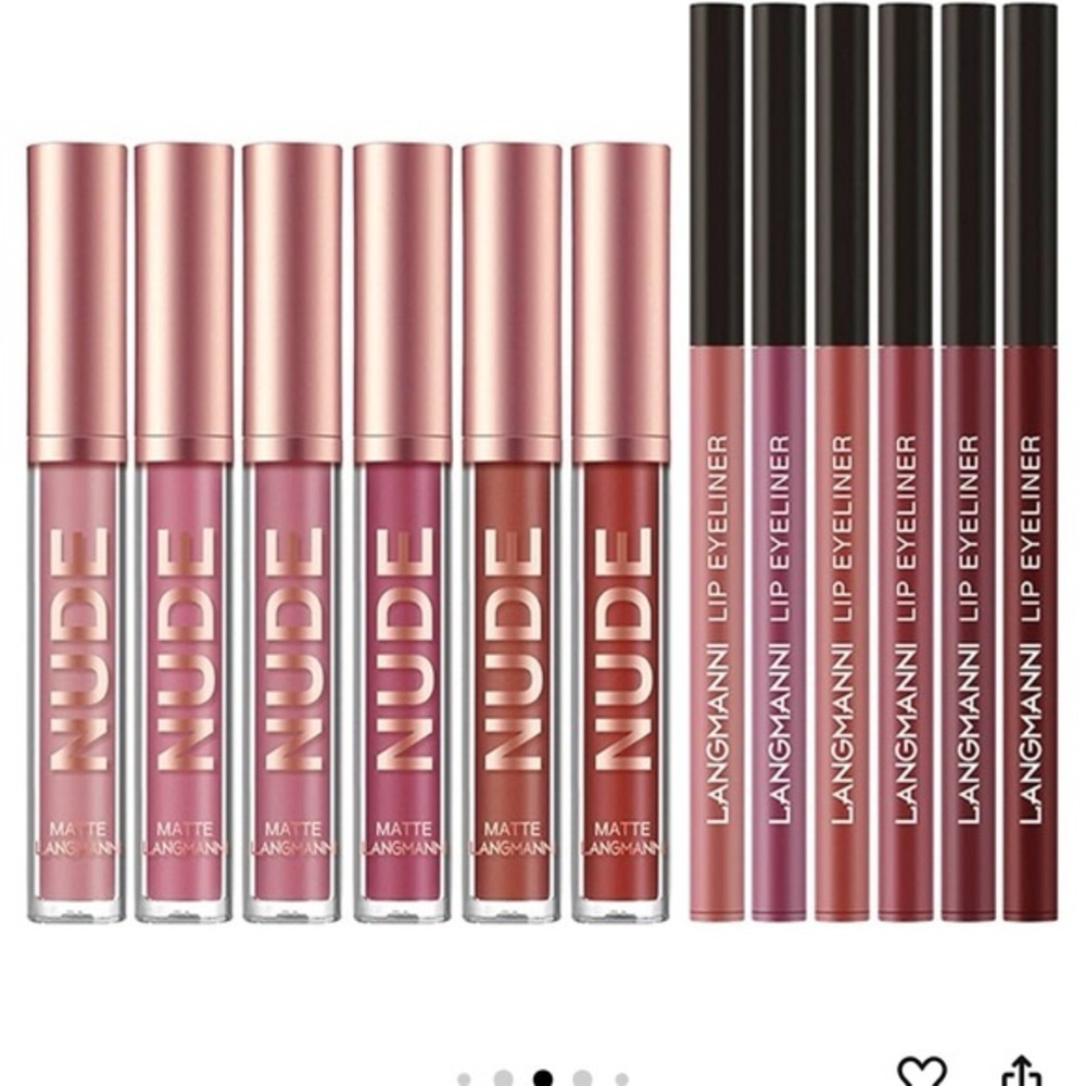 New Langmanni 12 pc Velvety Matte Liquid Lipstick + Lipliner Set Nude Pink Red - Picture 3 of 9